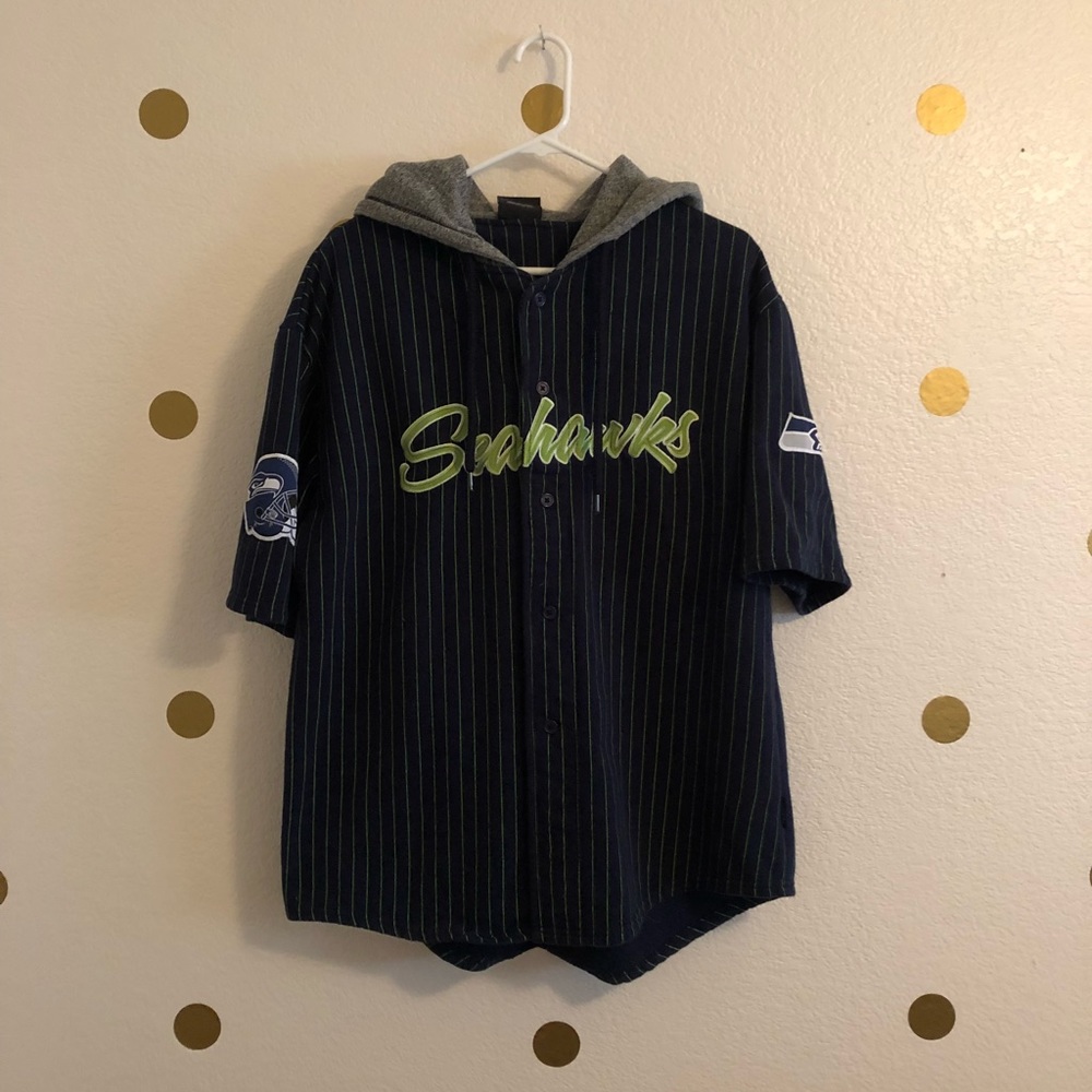 Men's Seahawks short sleeved button up hoodie XL